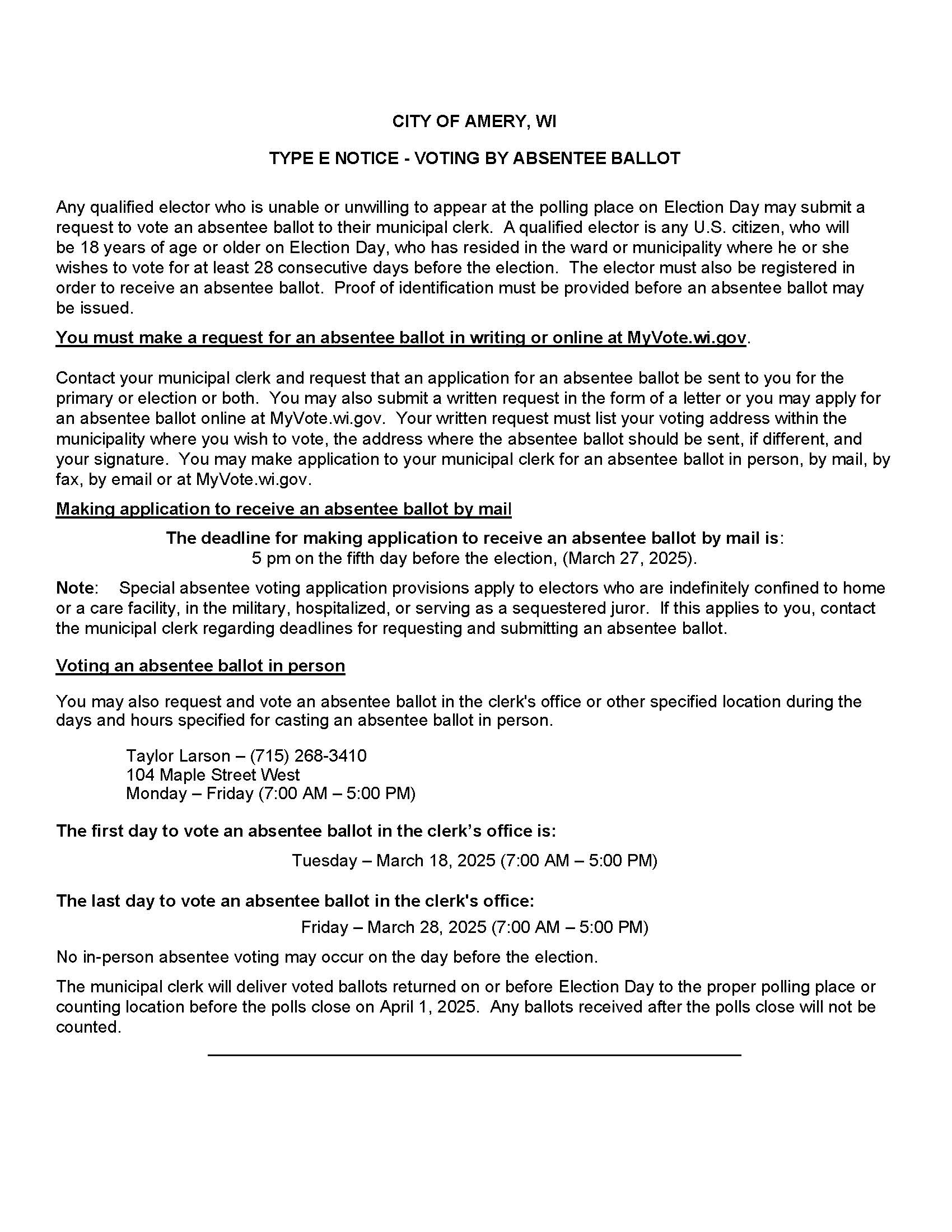 April 1, 2025 In person absentee Type E Notice (Rev 2022-03)