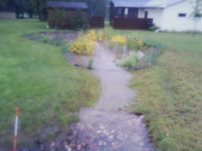 A trench leading to a rain garden