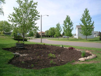 Mulch in a garden before the flowers go in