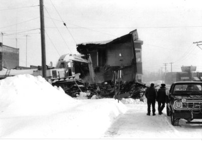 The progress of an old building being torn down